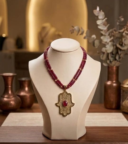 Collier rouge et pendentif porte-bonheur